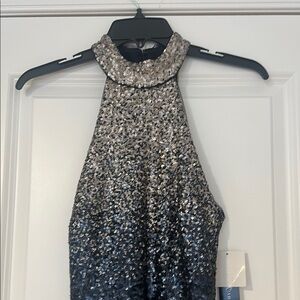 Betsy & Adam Silver and Black Formal Dress